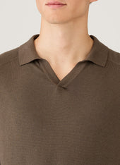 Men's Sea Island Cashmere Knitted Polo in Bark