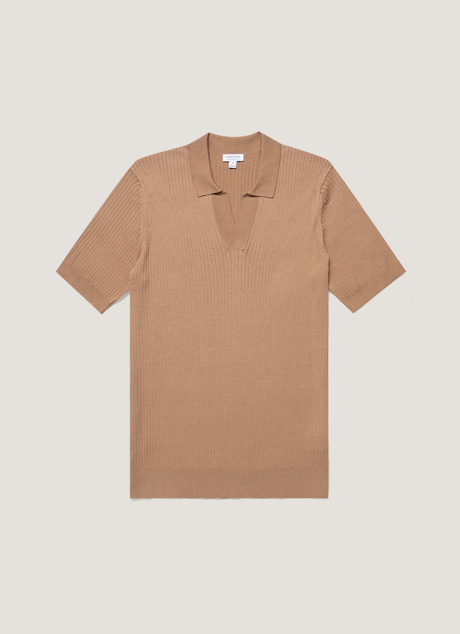 Men's Fine Rib Silk Cotton Polo in Dune