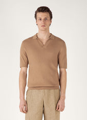 Men's Fine Rib Silk Cotton Polo in Dune