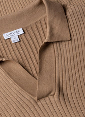 Men's Fine Rib Silk Cotton Polo in Dune