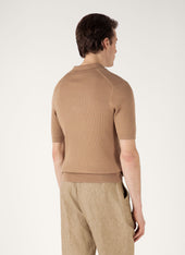 Men's Fine Rib Silk Cotton Polo in Dune