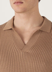 Men's Fine Rib Silk Cotton Polo in Dune