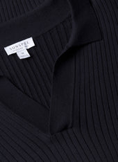 Men's Fine Rib Silk Cotton Polo in Navy