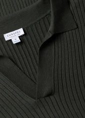 Men's Fine Rib Silk Cotton Polo in Dusk Green