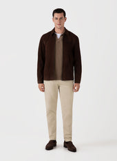 Men's Long Sleeve Textured Cotton Polo Shirt in Dark Stone