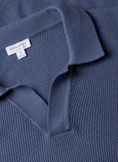 Men's Compact Mesh Knit Polo Shirt in Soft Denim