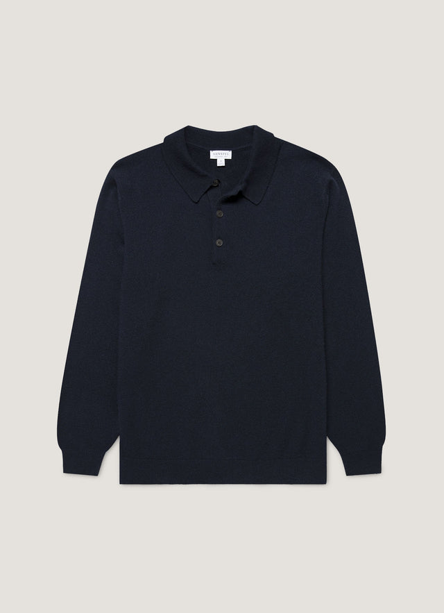 Men's Cashmere Knitted Polo Shirt in Navy