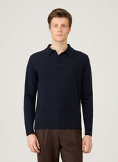 Men's Cashmere Knitted Polo Shirt in Navy