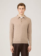 Men's Cashmere Knitted Polo Shirt in Oatmeal Melange