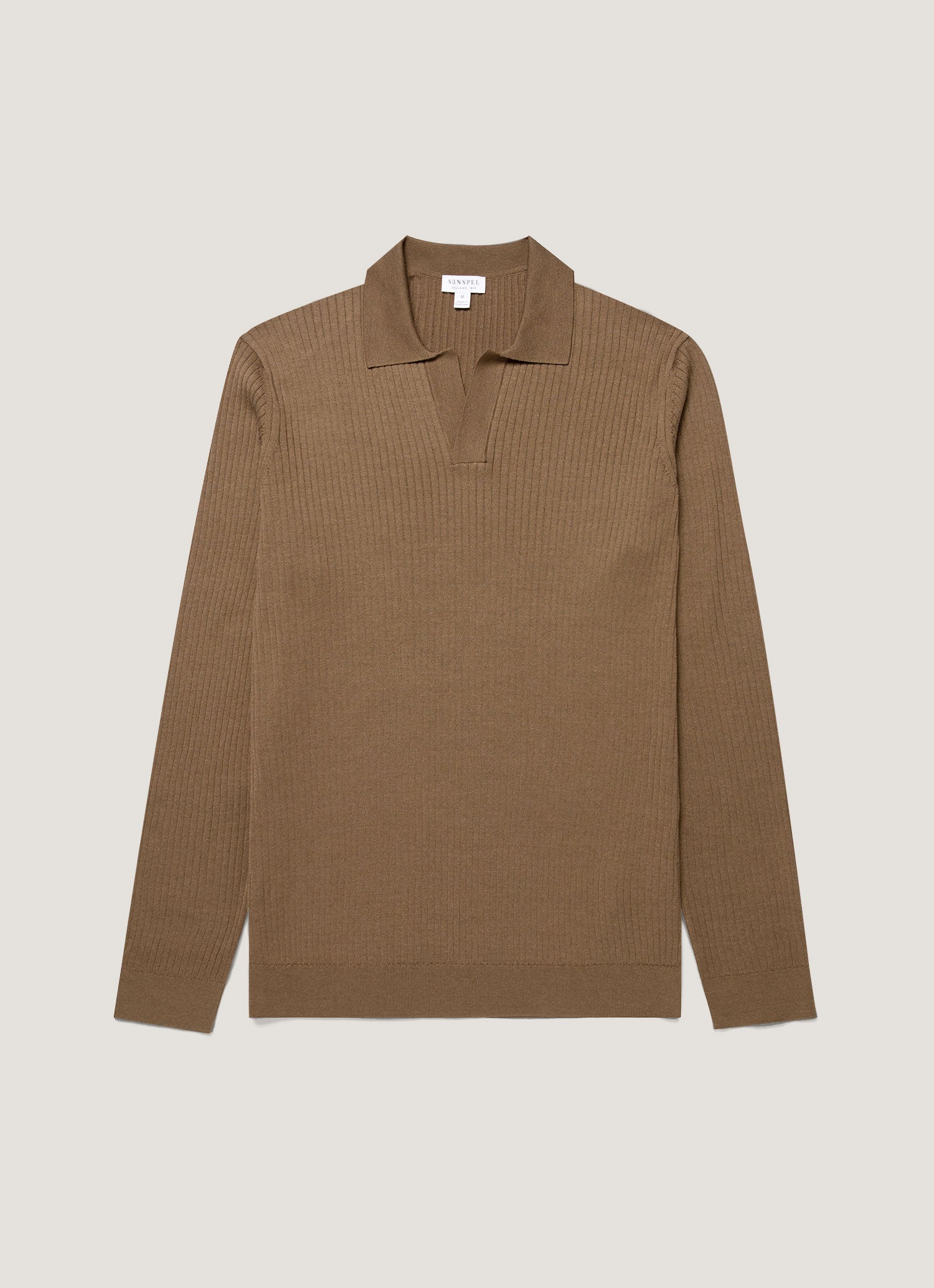 Men S Long Sleeve Fine Rib Silk Cotton Polo In Dark Cedar