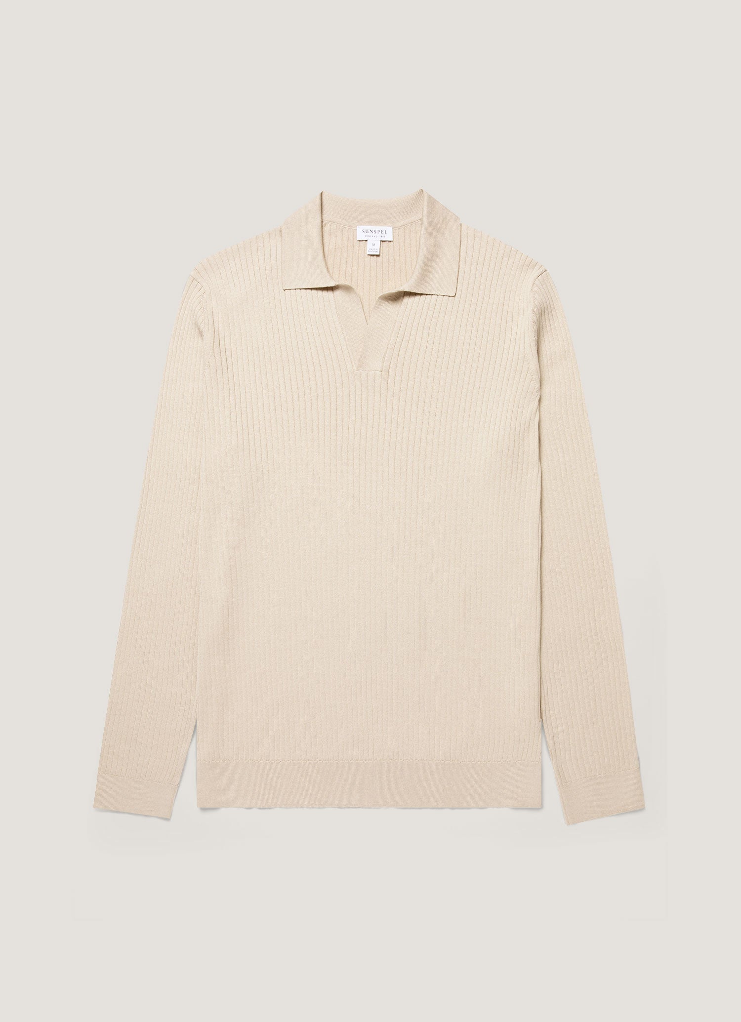 Men S Long Sleeve Fine Rib Silk Cotton Polo In Hazelwood