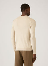 Men's Long Sleeve Fine Rib Silk Cotton Polo in Hazelwood