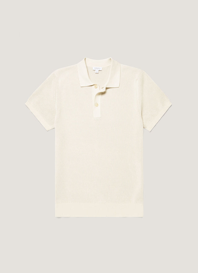 Men's Contrast Rib Polo Shirt in Ecru