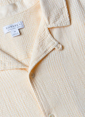 Men's Loose Weave Check Camp Collar Shirt in Ecru