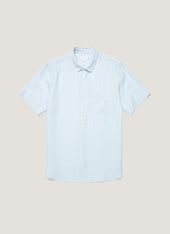 Men's Short Sleeve Linen Shirt in Light Blue