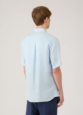 Men's Short Sleeve Linen Shirt in Light Blue