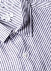 Men's Short Sleeve Linen Shirt in Navy/White
