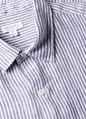 Men's Short Sleeve Linen Shirt in White/Navy