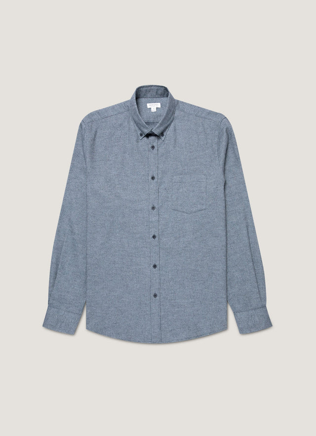 Men's Brushed Cotton Shirt in Light Blue Melange