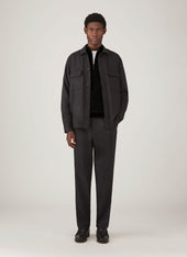 Men's Wool Cashmere Flannel Overshirt in Charcoal Melange