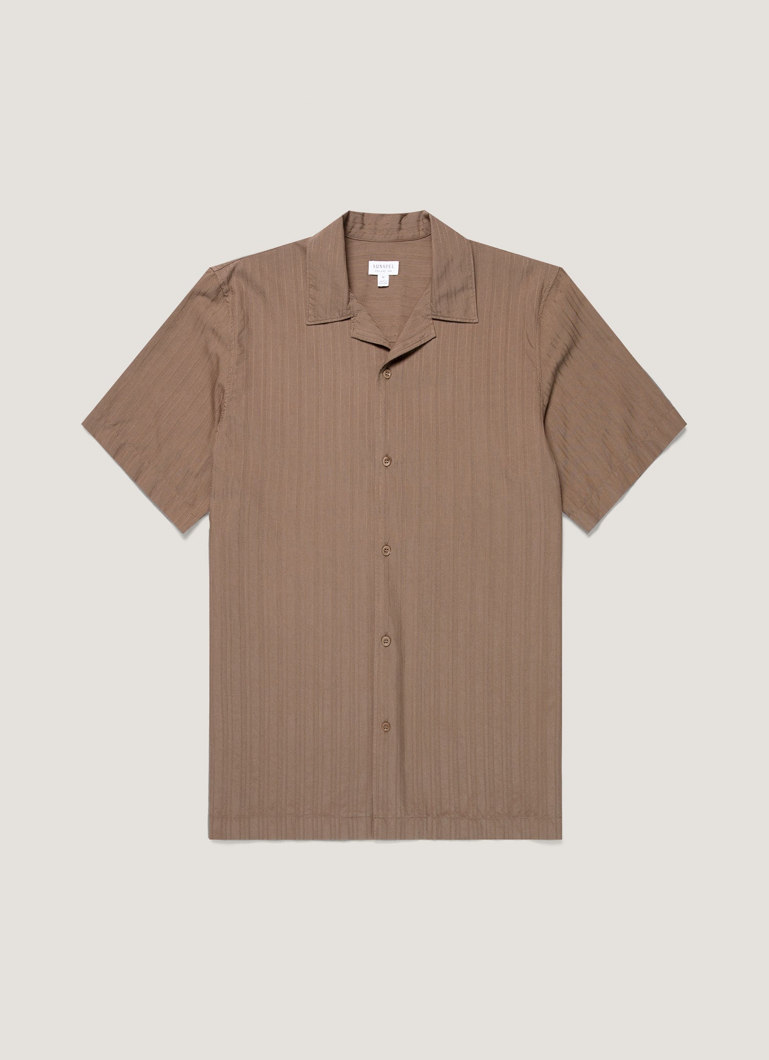 Men S Textured Stripe Camp Collar Shirt In Dark Cedar