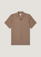 Men's Textured Stripe Camp Collar Shirt in Dark Cedar