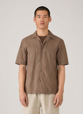 Men S Textured Stripe Camp Collar Shirt In Dark Cedar