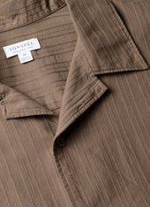 Men S Textured Stripe Camp Collar Shirt In Dark Cedar
