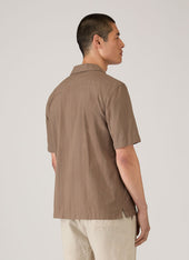 Men S Textured Stripe Camp Collar Shirt In Dark Cedar