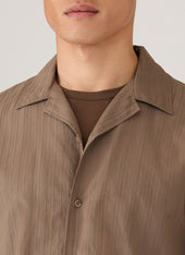 Men S Textured Stripe Camp Collar Shirt In Dark Cedar