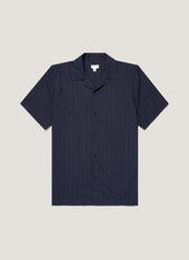 Men's Textured Stripe Camp Collar Shirt in Navy