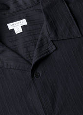 Men's Textured Stripe Camp Collar Shirt in Navy