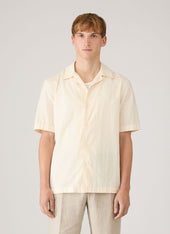 Men's Textured Stripe Camp Collar Shirt in Ecru
