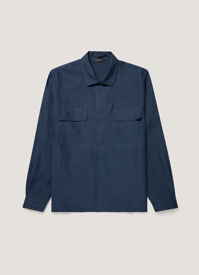 Men's Linen Overshirt in Light Navy