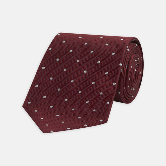 And White Small Spot Herringbone Silk Tie