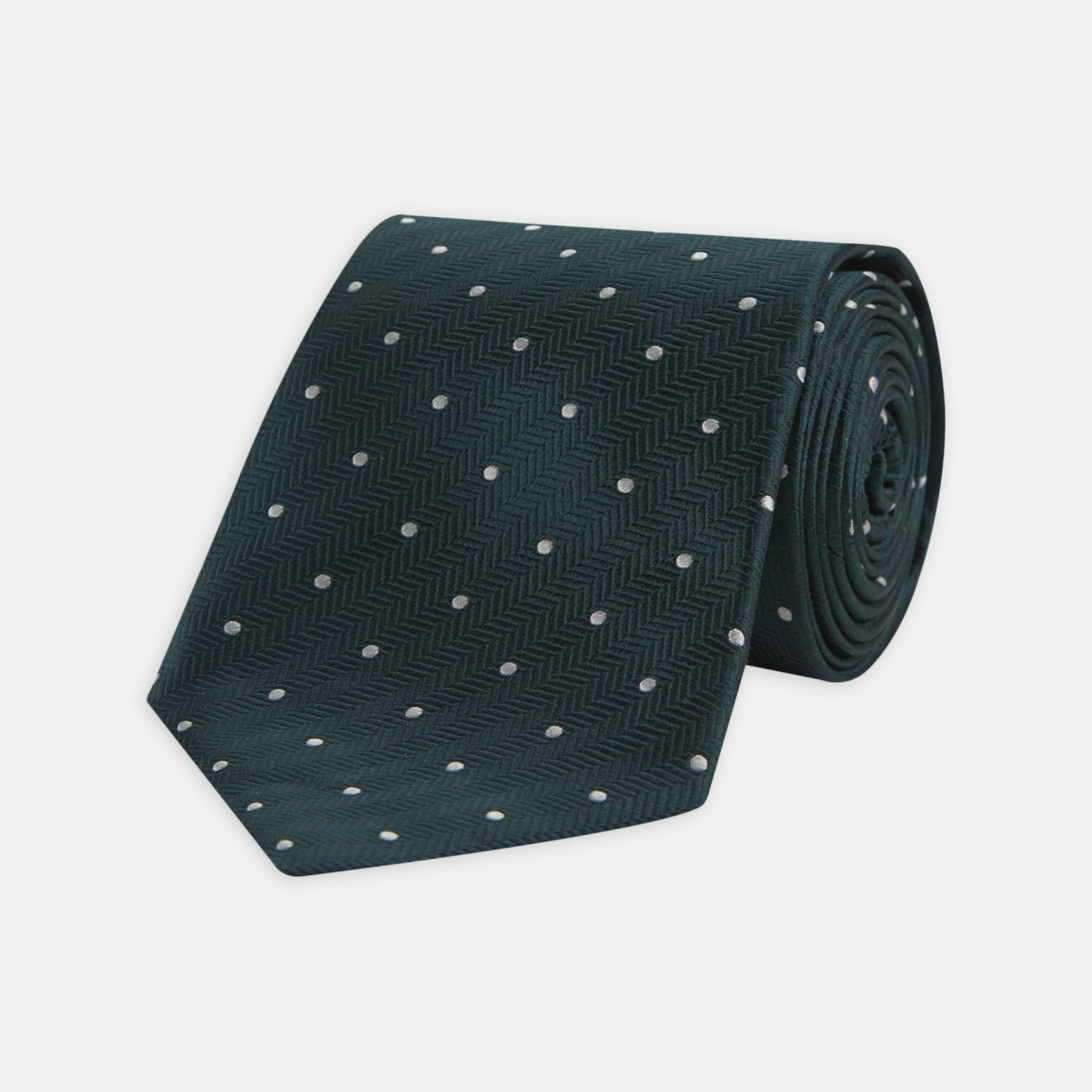Green And White Small Spot Herringbone Silk Tie