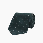 Green And White Small Spot Herringbone Silk Tie
