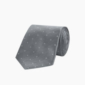 Grey And White Small Spot Herringbone Silk Tie