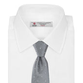 Grey And White Small Spot Herringbone Silk Tie