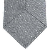 Grey And White Small Spot Herringbone Silk Tie