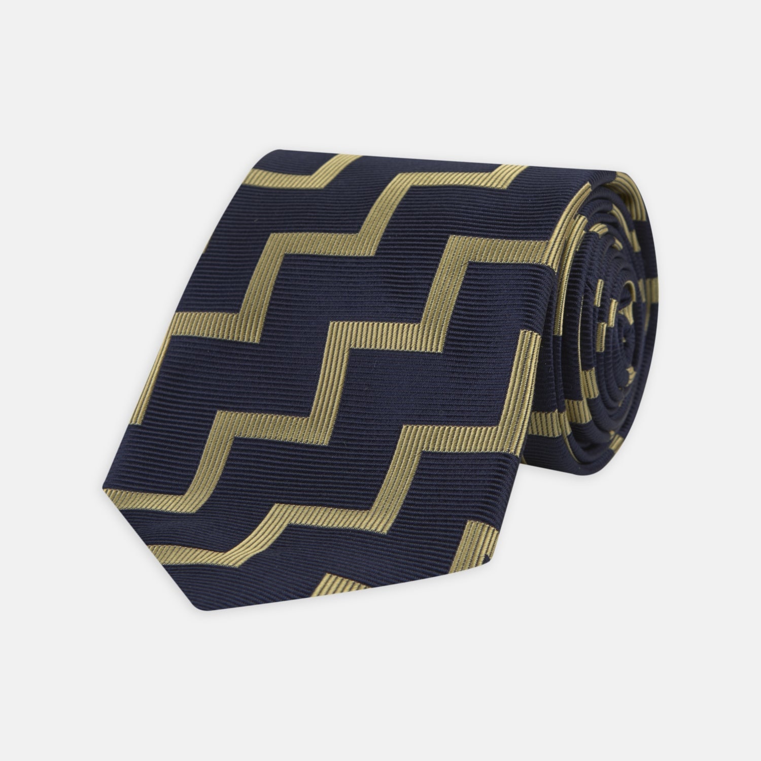 Navy and Gold Striped Zigzag Silk Tie