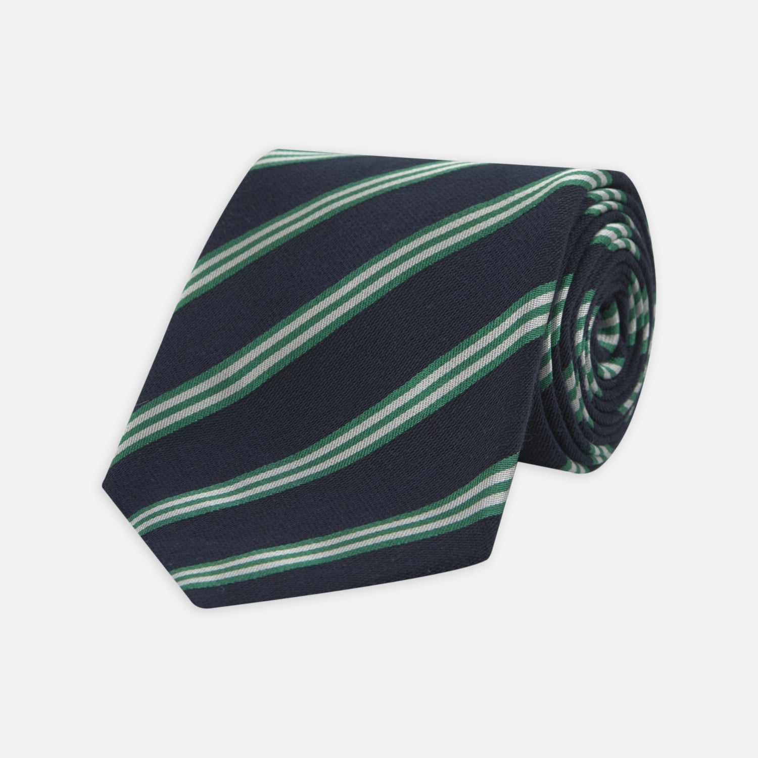 Navy, Green and White Multi Repp Stripe Silk Tie