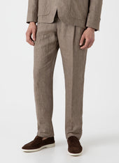 Men's Pleated Linen Trouser in Dark Sand