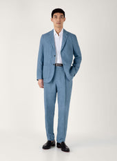 Men's Pleated Linen Trouser in Soft Denim Melange