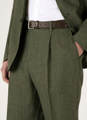 Men's Pleated Linen Trouser in Hunter Green