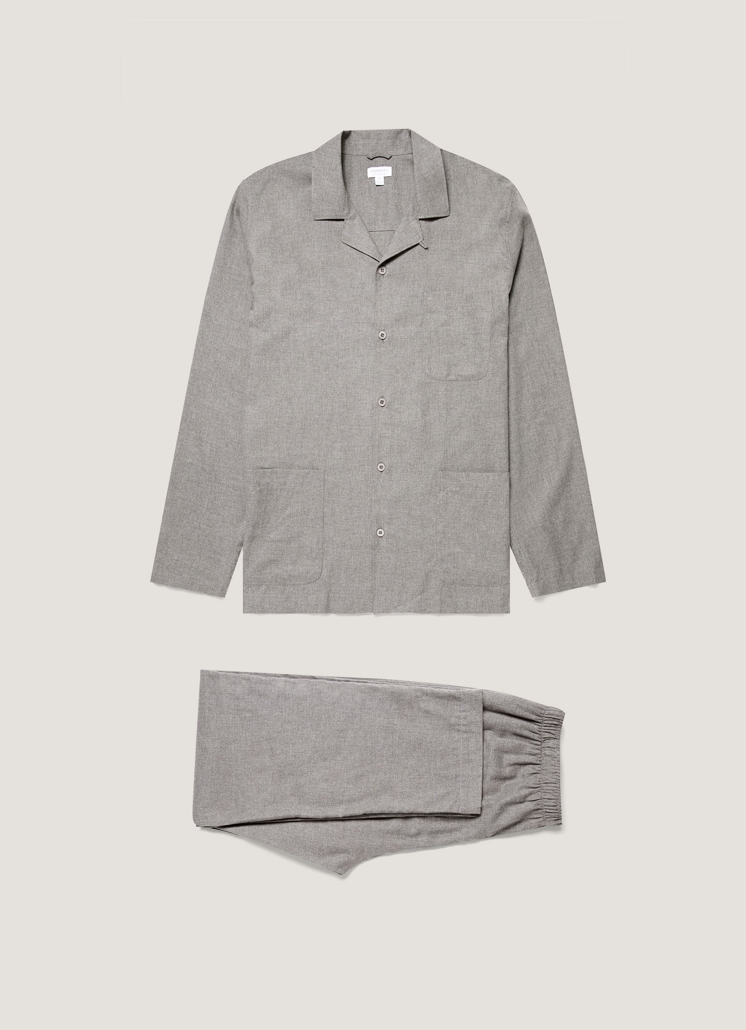 Men S Cotton Flannel Pyjama Set In Mid Grey Melange
