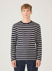 Men's Long Sleeve Classic T-shirt in Navy/Ecru Breton Stripe