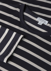 Men's Long Sleeve Classic T-shirt in Navy/Ecru Breton Stripe