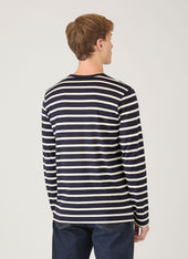 Men's Long Sleeve Classic T-shirt in Navy/Ecru Breton Stripe