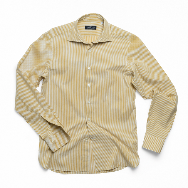 Mustard Barre Stripe Spread Collar Shirt